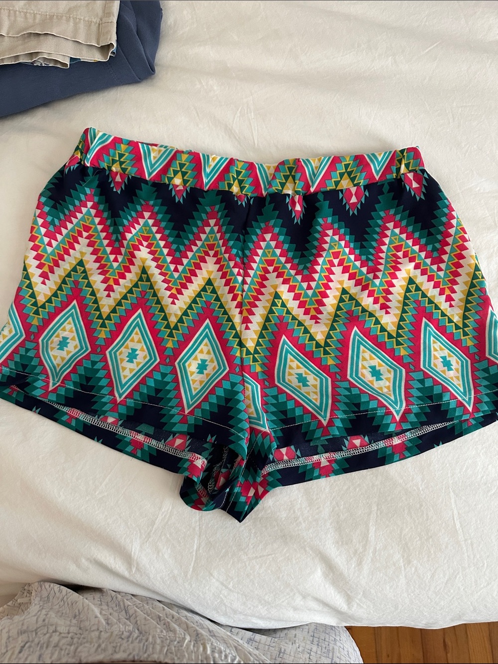 Women’s Aztec Print Shorts - Teal & Pink